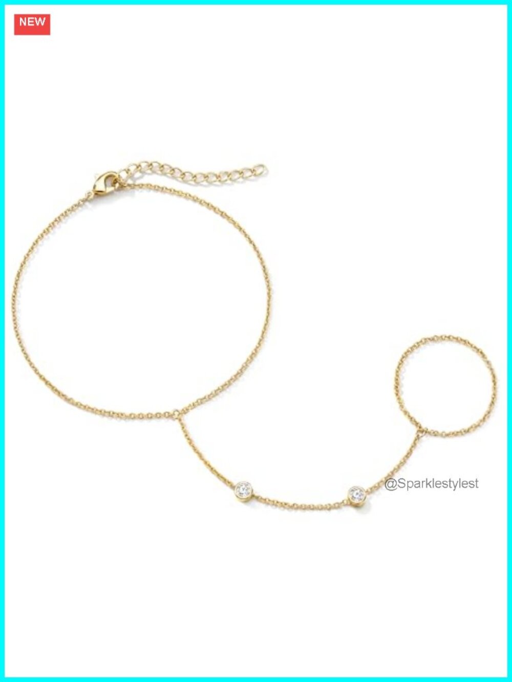 Dainty Gold Plated Cubic Zirconia Hand Chain Bracelet with Ring Adjustable